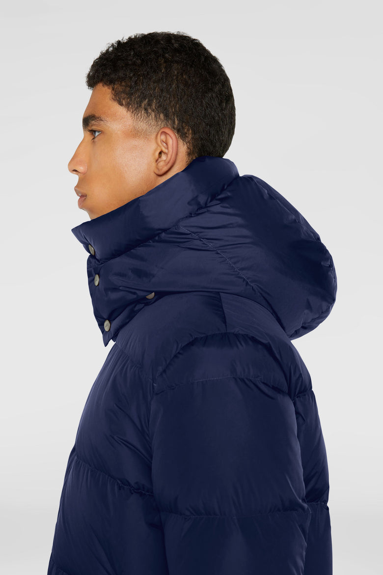 Bomber with down padding and detachable hood