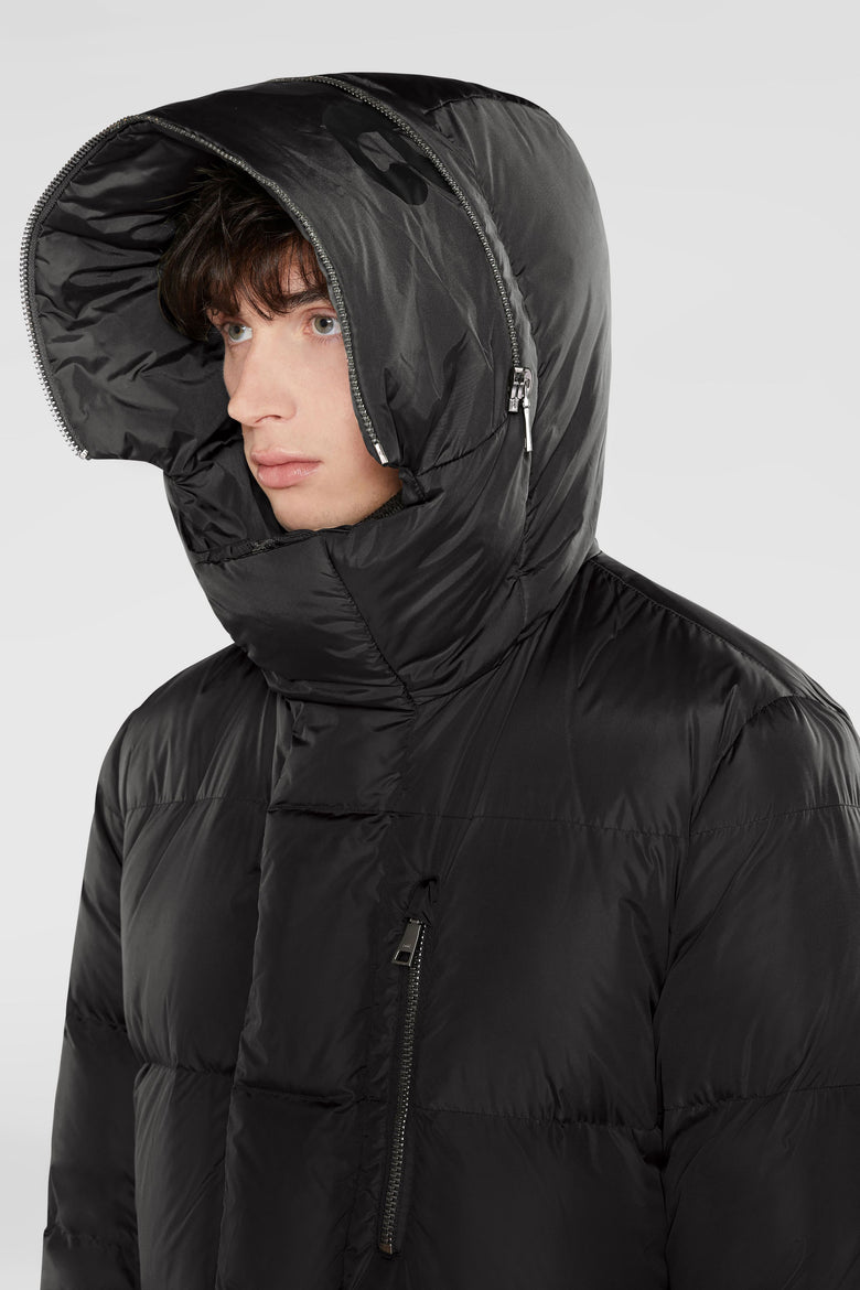 Down parka with branded hood