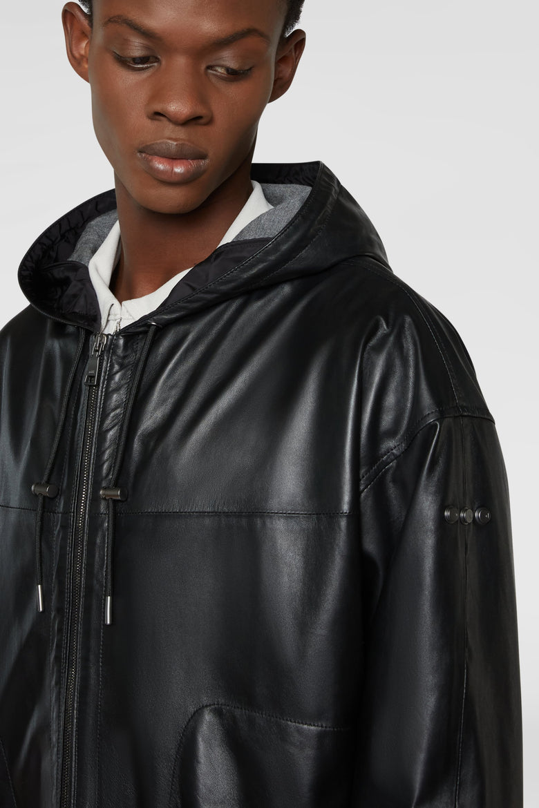 leather hoodie jacket