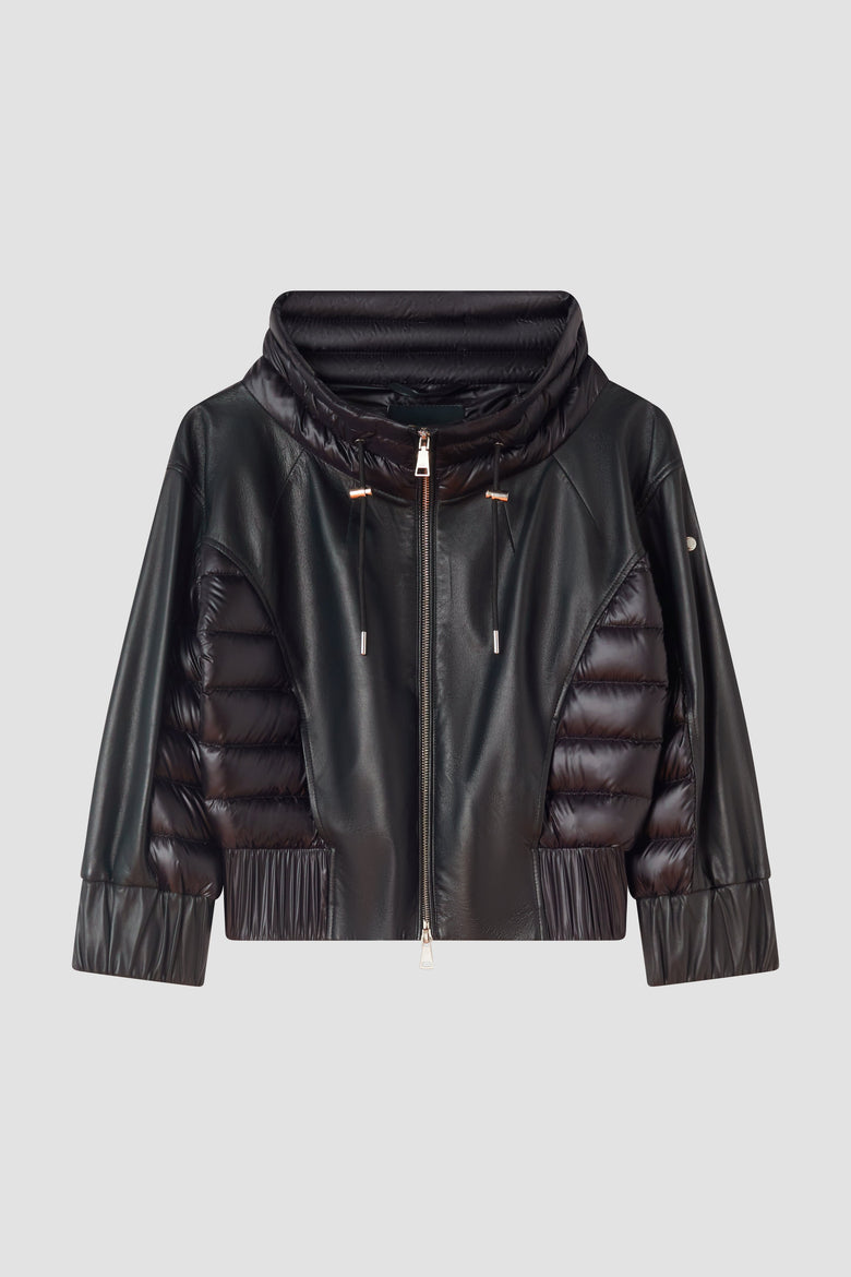 leather jacket with down details