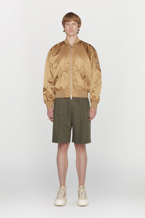 Water-repellent nylon bomber jacket with ribbed details