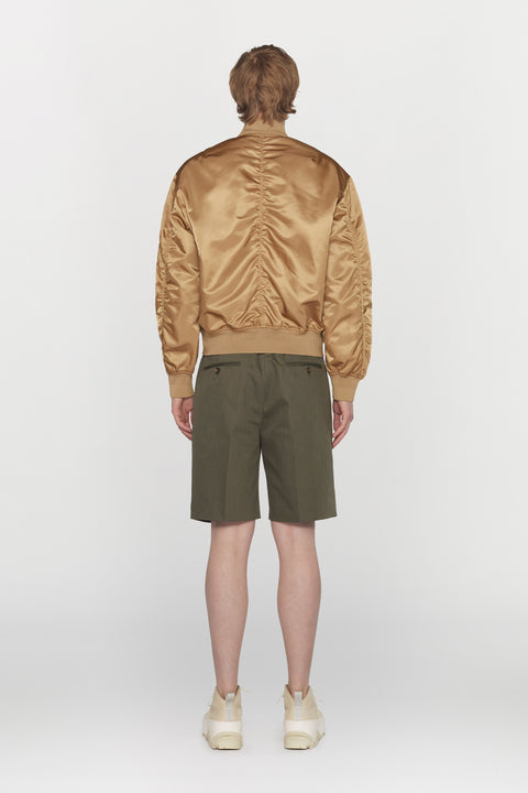 Water-repellent nylon bomber jacket with ribbed details